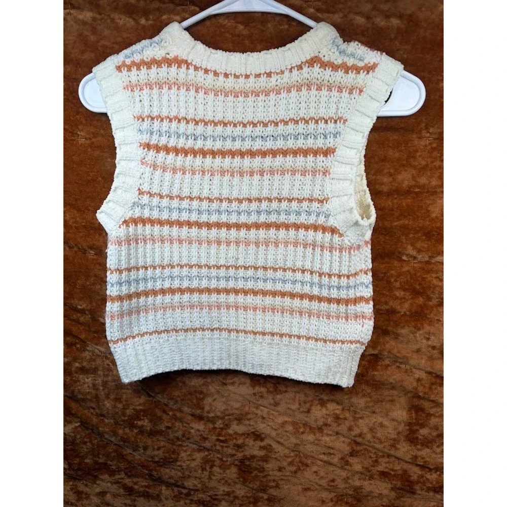 Altar'd State Striped Sweater Vest Cream Orange Blue Ruffle‎ Cap Sleeve XS Boho